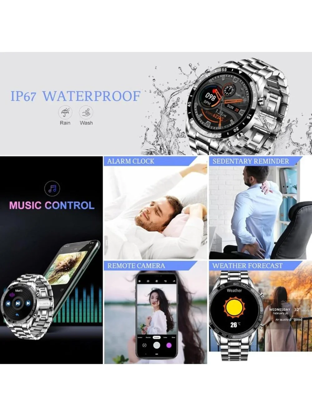 Smartwatch for Men - Bluetooth Calls, Heart Rate Monitor, Fitness Tracker, IP67